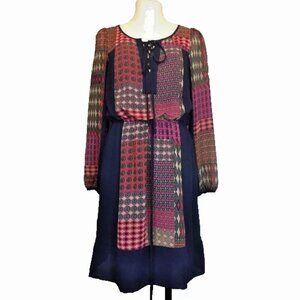 Anthropologie Maeve Rosalie Peasant Dress XS Red Black Floral Boho Mini Flowy